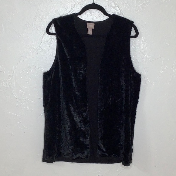 Chico’s 2 faux fur sweater back black vest size Large EUC - Picture 1 of 13